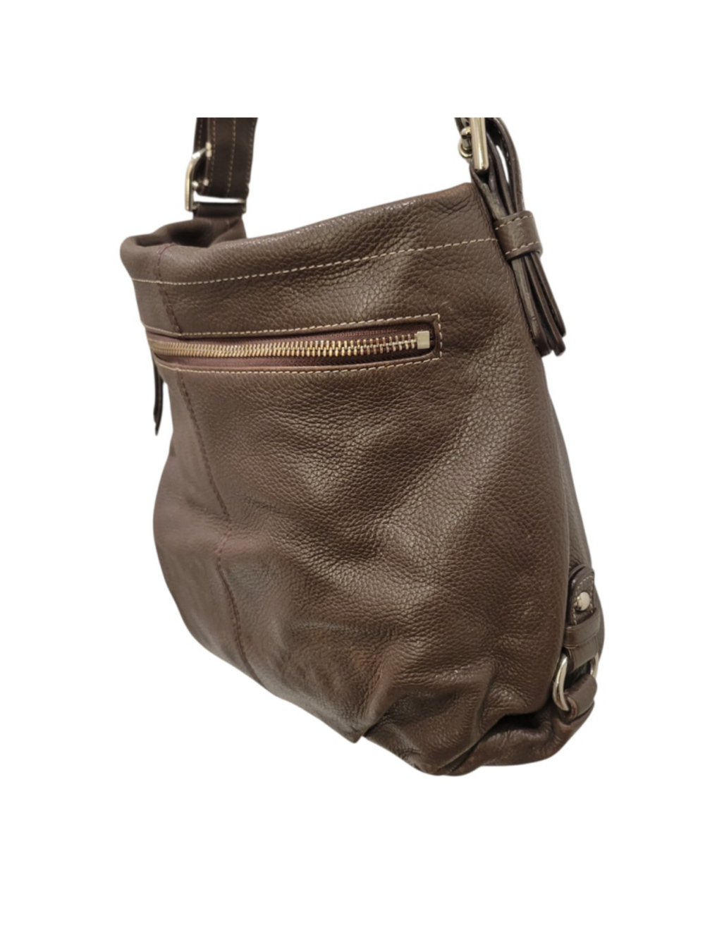 Coach F15064 Women's Brown Leather Duffle Hobo Convertible Shoulder Bag Purse - Picture 3 of 13